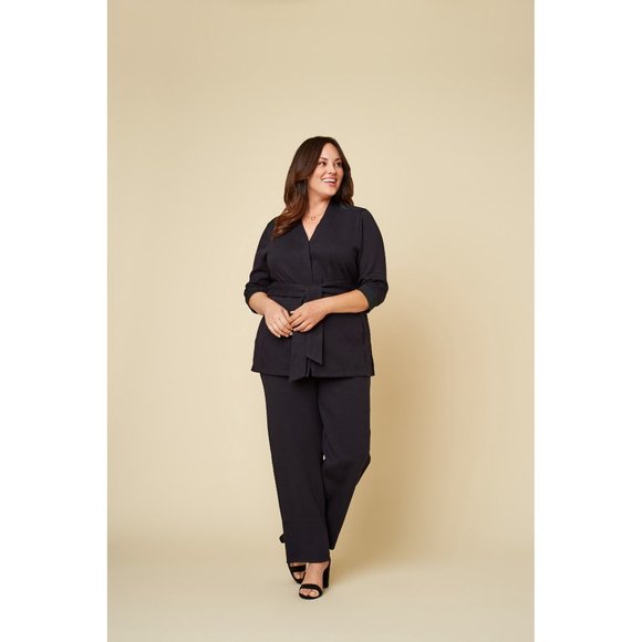 Seek No Further Women’s Plus Size- 3X ¾ Sleeve Stretch Ponte Jacket- Black - Picture 2 of 6
